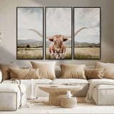 80054319-MGV-CV-36X24-Longhorn Wall Art – Rustic Western Canvas Print, Majestic Bull Artwork for Farmhouse, Ranch or Living Room