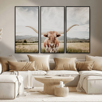 80054319-MGV-CV-36X24-Longhorn Wall Art – Rustic Western Canvas Print, Majestic Bull Artwork for Farmhouse, Ranch or Living Room