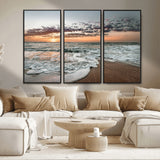 40632752-MGV-FC-48X32-3P_Black-Ocean Sunset Wall Art Canvas Print, Framed Beach Waves Art Picture Print, Coastal Scene Perfect Coastal Decor Artwork