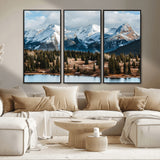 36247746-MGV-CV-36X24-Snowy Peaks Wall Art Canvas Print, Framed Alpine Lake Art Picture Print, Pine Forest Perfect Alpine Wilderness Decor Artwork