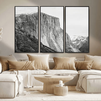 39393420-MGV-CV-36X24-El Capitan Wall Art Canvas Print, Framed Yosemite Cliff Art Picture Print, Monochrome Mountain Perfect Monochrome Sierra Decor