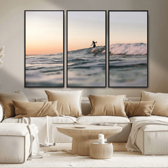58502923-MGV-CV-36X24-Wave Rider Wall Art Canvas Print, Framed Ocean Wave Art Picture Print, Riding Surf Perfect Sunset Surf Decor Artwork