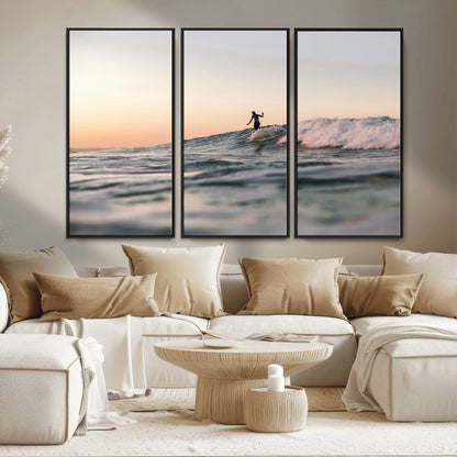 58502923-MGV-CV-36X24-Wave Rider Wall Art Canvas Print, Framed Ocean Wave Art Picture Print, Riding Surf Perfect Sunset Surf Decor Artwork