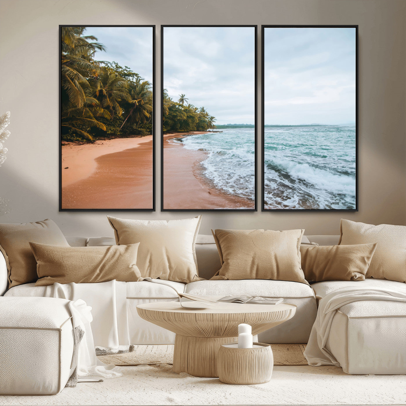 88125882-MGV-CV-36X24-Tropical Shoreline Wall Art Canvas Print, Framed Palm Trees Art Picture Print, Tropical Ocean Perfect Tropical Coastal Decor