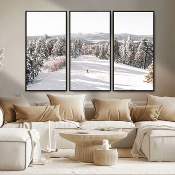 62119206-MGV-CV-36X24-Snowy Trail Wall Art Canvas Print, Framed Ski Slope Art Picture Print, Winter Pines Perfect Alpine Adventure Decor Artwork