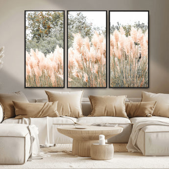 21826392-MGV-CV-36X24-Pampas Grass Wall Art Canvas Print, Framed Soft Pampas Art Picture Print, Pastel Grasses Perfect Soft Neutral Boho Decor Artwork