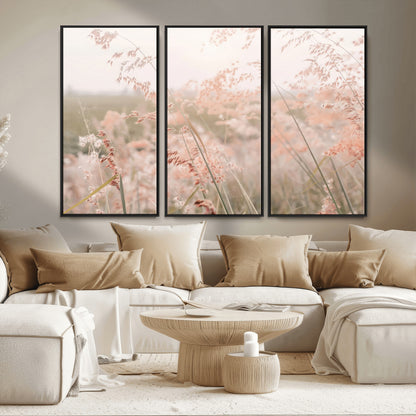 79164340-MGV-CV-36X24-Pastel Grasses Wall Art Canvas Print, Framed Soft Meadow Art Picture Print, Field in Breeze Perfect Pastel Minimal Decor Artwork