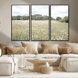 43258946-MGV-FC-48X32-3P_Black-Daisy Field Wall Art Canvas Print, Framed Pastel Flower Art Picture Print, Meadow Bloom Perfect Scandinavian Minimalist Decor