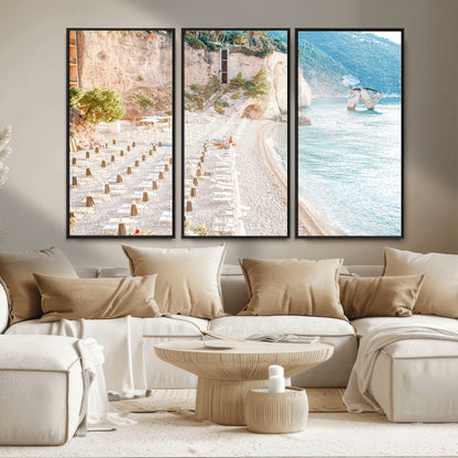 84816639-MGV-FC-48X32-3P_Black-Mediterranean Beach Wall Art Canvas Print, Framed Airy Coastal Art Picture Print, Summer Shore Perfect Coastal Retreat Decor