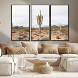 96147924-MGV-FC-48X32-3P_Black-Saguaro Cactus Wall Art Canvas Print, Framed Desert Cactus Art Picture Print, Earthy Desert Perfect Southwestern Boho Decor
