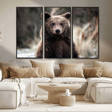 47112103-MGV-CV-36X24-Brown Bear Wall Art Canvas Print, Framed Forest Wildlife Art Picture Print, Woodland Bear Perfect Rustic Cabin Decor Artwork