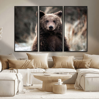 47112103-MGV-CV-36X24-Brown Bear Wall Art Canvas Print, Framed Forest Wildlife Art Picture Print, Woodland Bear Perfect Rustic Cabin Decor Artwork