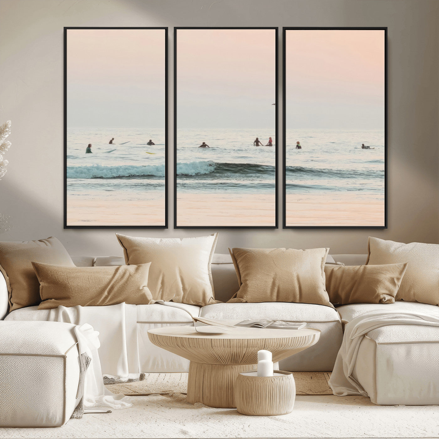 98888919-MGV-CV-36X24-Pastel Ocean Wall Art Canvas Print, Framed Soft Sunset Swimming Art Picture Print, Calm Sea Horizon Perfect Soft Coastal
