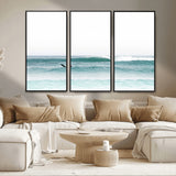 56345117-MGV-CV-36X24-Minimalist Surfing Wall Art Canvas Print, Framed Ocean Waves Art Picture Print, Soft Ocean Perfect Minimalist Coastal Decor