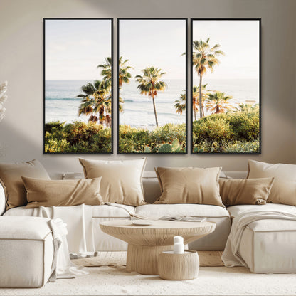 94707294-MGV-FC-48X32-3P_Black-California Coast Wall Art Canvas Print, Framed Palm Trees Art Picture Print, Coastal Landscape Perfect Coastal Minimalist Decor