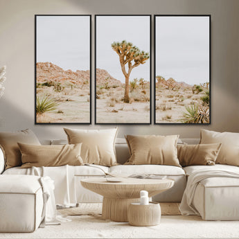 67109959-MGV-FC-48X32-3P_Black-Joshua Tree Wall Art Canvas Print, Framed Neutral Desert Art Picture Print, Earthy Landscape Perfect Neutral Boho Decor Artwork