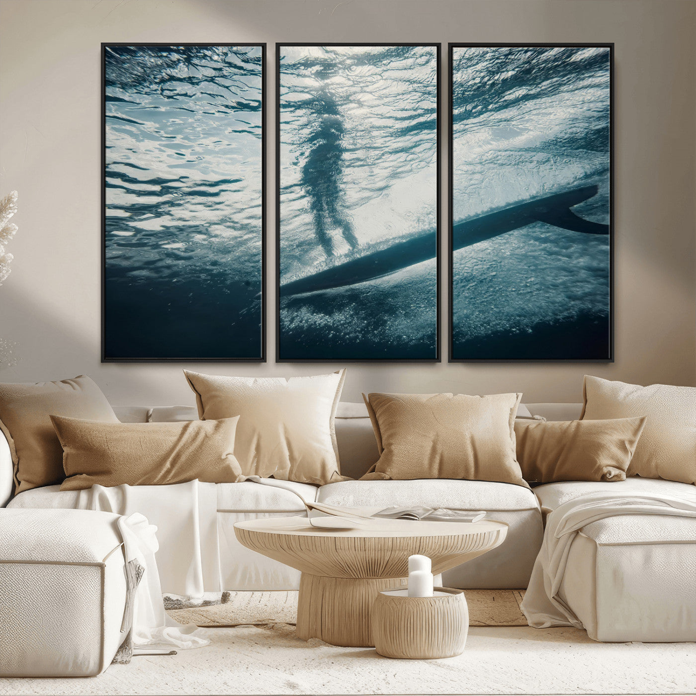 71192524-MGV-FC-48X32-3P_Black-Submerged Surf Wall Art Canvas Print, Framed Underwater Perspective Art Picture Print, Ocean Surf Perfect Coastal Adventure Decor