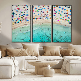76172085-MGV-CV-36X24-Tropical Shoreline Wall Art Canvas Print, Framed Beach Relaxing Art Picture Print, Aerial Summer Perfect Coastal Vibrant Decor