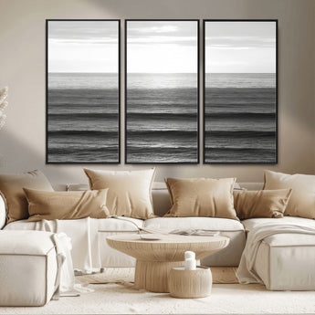 47305203-MGV-CV-36X24-Monochrome Ocean Wall Art Canvas Print, Framed Moody Ocean Art Picture Print, Calm Ocean Perfect Minimalist Coastal Decor Artwork