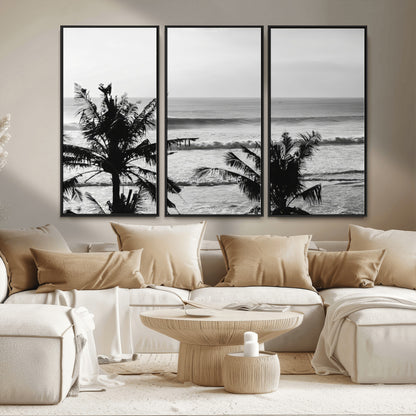 17508038-MGV-CV-36X24-Tropical Coastline Wall Art Canvas Print, Framed Palm Trees Art Picture Print, Ocean Waves Perfect Minimalist Coastal Decor