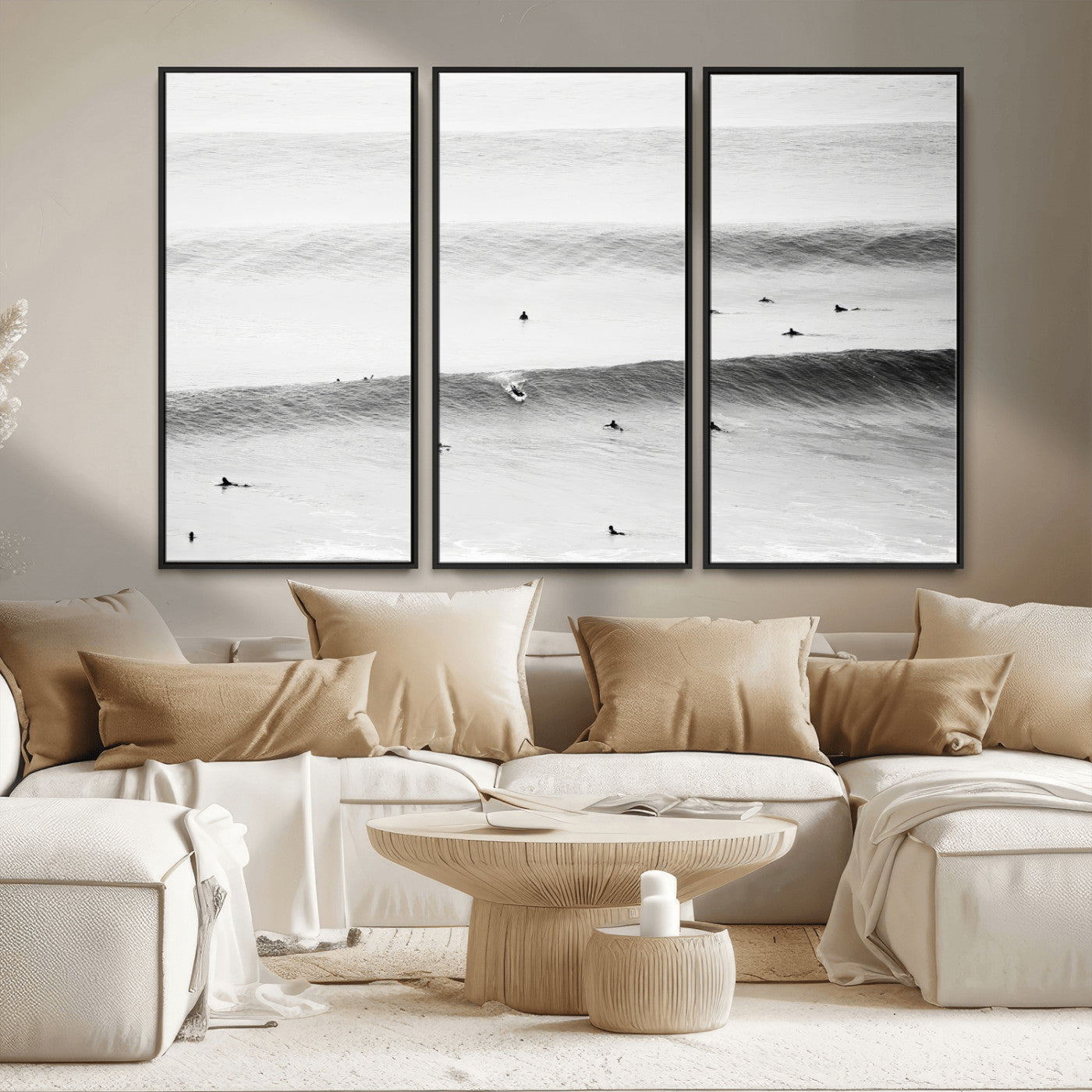54291445-MGV-CV-36X24-Black White Ocean Wall Art Canvas Print, Framed Coastal Sport Art Picture Print, Ocean Culture Perfect Minimalist Coastal Decor