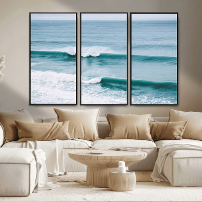 73692470-MGV-CV-36X24-Ocean Swell Wall Art Canvas Print, Framed Surf Waves Art Picture Print, Blue Water Perfect Coastal Dynamic Decor Artwork