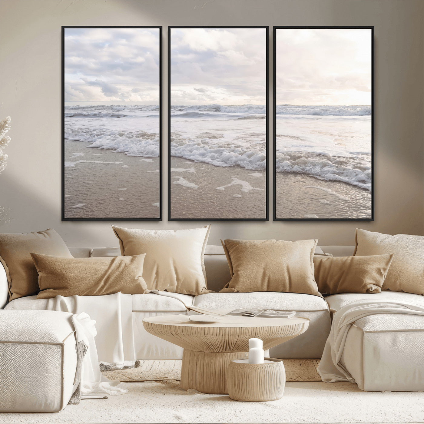70596264-MGV-CV-36X24-Ocean Waves Wall Art Canvas Print, Framed Coastal Shoreline Art Picture Print, Sea Foam Perfect Coastal Minimalist Decor Artwork