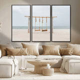 68327283-MGV-CV-36X24-Beach Swing Wall Art Canvas Print, Framed Quiet Beach Art Picture Print, Calm Shoreline Perfect Bohemian Coastal Decor Artwork