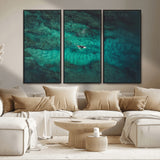 93287752-MGV-CV-36X24-Ocean Surf Wall Art Canvas Print, Framed Blue Waters Art Picture Print, Vibrant Seascape Perfect Coastal Adventure Decor Artwork