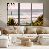 23287092-MGV-CV-36X24-Ocean Surfer Wall Art Canvas Print, Framed Coastal Surf Art Picture Print, Tropical Beach Perfect Tropical Coastal Decor Artwork