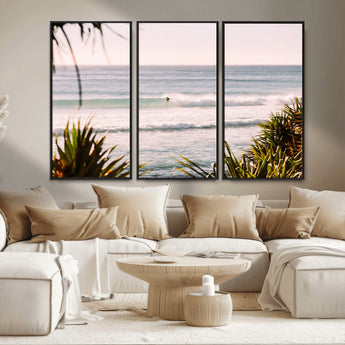 23287092-MGV-CV-36X24-Ocean Surfer Wall Art Canvas Print, Framed Coastal Surf Art Picture Print, Tropical Beach Perfect Tropical Coastal Decor Artwork