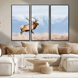 96024025-MGV-CV-36X24-Elk Photography Wall Art Canvas Print, Framed Mountain Wildlife Art Picture Print, Rustic Lodge Decor Perfect Rustic Lodge Decor