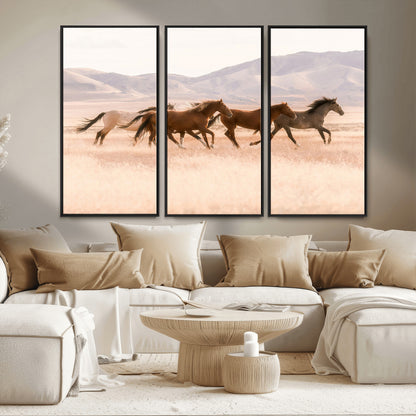 83644685-MGV-FC-48X32-3P_Black-Wild Horse Art Wall Art Canvas Print, Framed Rustic Western Art Picture Print, Desert Horse Scene Perfect Rustic Western Decor