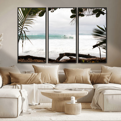 50382104-MGV-CV-36X24-Tropical Surf Wall Art Canvas Print, Framed Palm Tree View Art Picture Print, Beach House Art Perfect Boho Coastal Decor Artwork