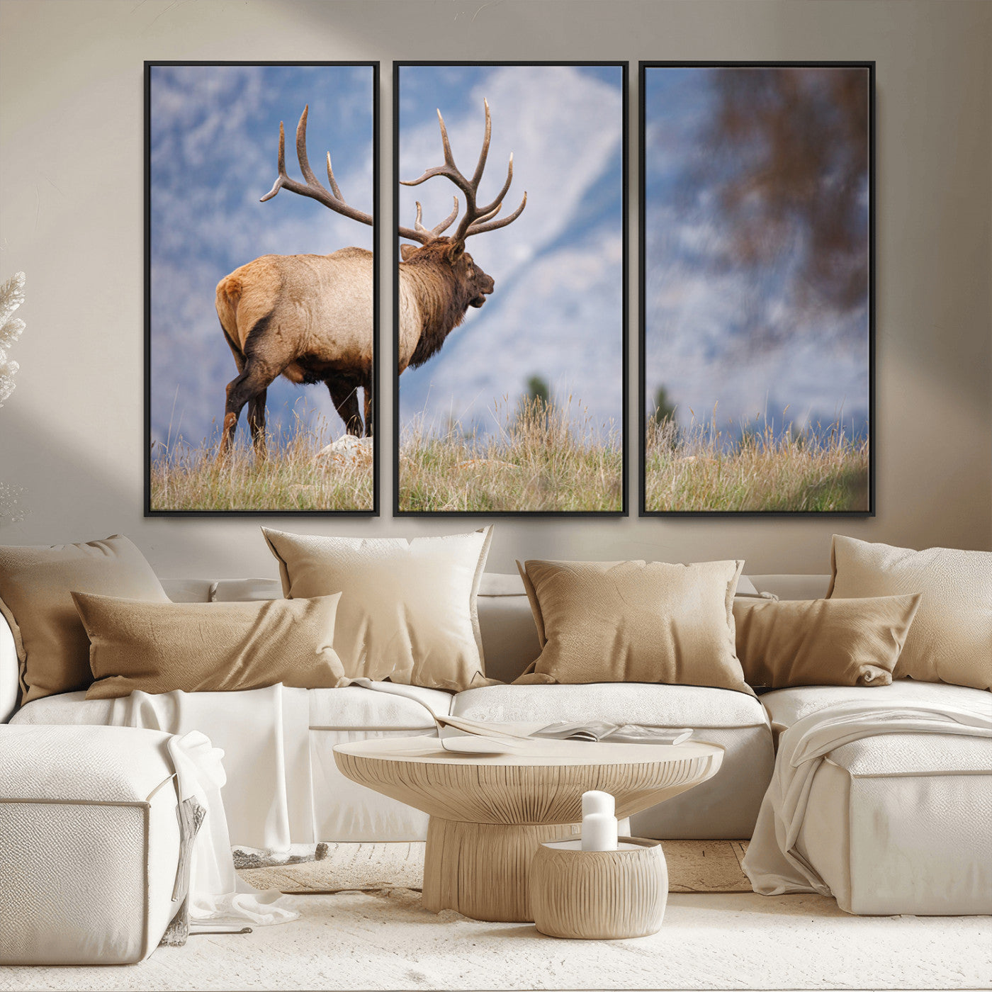 26365841-MGV-CV-36X24-Mountain Elk Art Wall Art Canvas Print, Framed Rustic Wildlife Print Art Picture Print, Lodge Style Decor Perfect Rustic Lodge