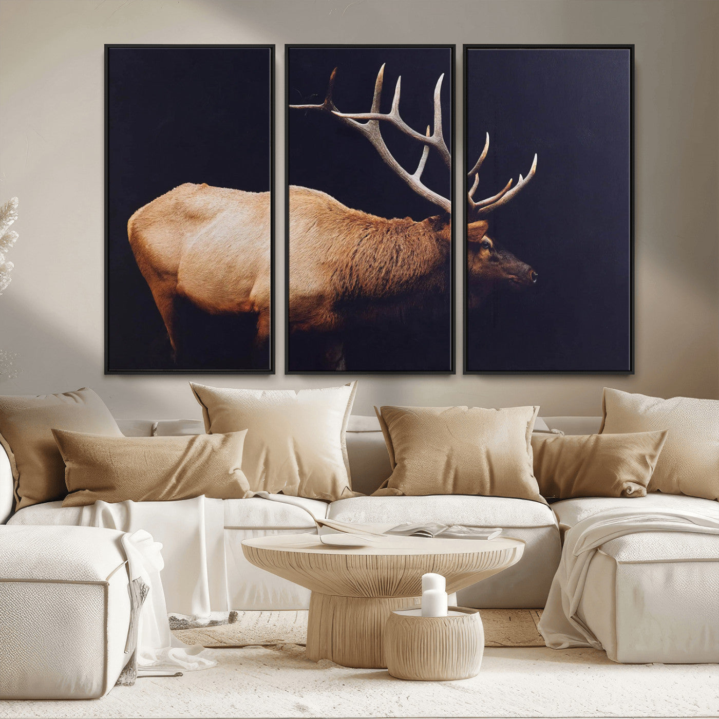 91871131-MGV-CV-36X24-Rustic Elk Art Wall Art Canvas Print, Framed Moody Wildlife Decor Art Picture Print, Western Animal Print Perfect Western Lodge