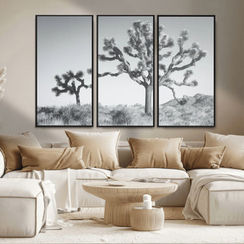 29996209-MGV-CV-36X24-Joshua Tree Art Wall Art Canvas Print, Framed Black White Landscape Art Picture Print, Desert Tree Decor Perfect Southwestern Boho