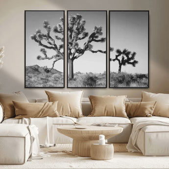 50975475-MGV-FC-48X32-3P_Black-Joshua Tree Art Wall Art Canvas Print, Framed Desert Tree Print Art Picture Print, Black White Nature Perfect Southwestern Boho
