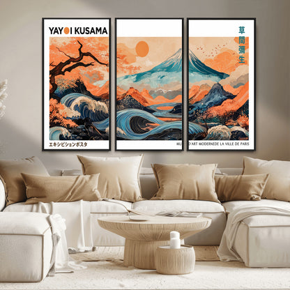 88785870-MGV-CV-36X24-Japanese Great Wave & Mt Fuji Wall Art – Ukiyo e Style Landscape Print with Flowing River, Autumn Mountain Poster, Oriental Asian