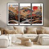 40959107-MGV-CV-36X24-Japanese Fuji Wall Art Print – Red Sun & Cherry Blossom Poster, Gold Wave Ukiyo-e Inspired Modern Japan Landscape Painting,