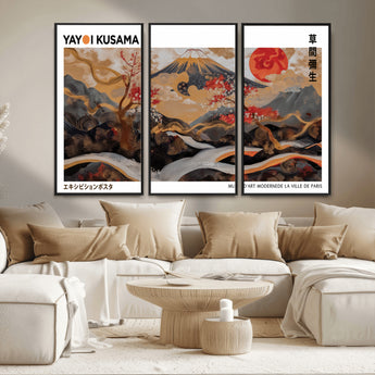 40959107-MGV-CV-36X24-Japanese Fuji Wall Art Print – Red Sun & Cherry Blossom Poster, Gold Wave Ukiyo-e Inspired Modern Japan Landscape Painting,