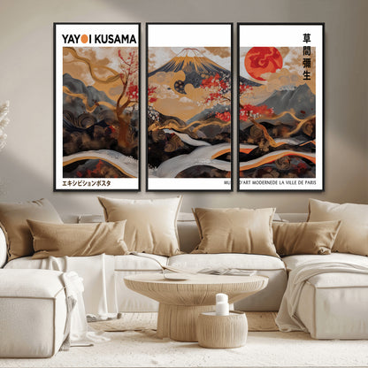 40959107-MGV-CV-36X24-Japanese Fuji Wall Art Print – Red Sun & Cherry Blossom Poster, Gold Wave Ukiyo-e Inspired Modern Japan Landscape Painting,