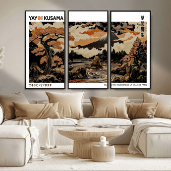 96372548-MGV-FC-48X32-3P_Black-Japanese Landscape Wall Art Print – Mt. Fuji Poster with Bonsai Tree & River, Ukiyo-e Inspired Modern Japanese Artwork, Autumn
