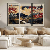 54967195-MGV-CV-36X24-Mount Fuji Wall Art – Japanese Cherry Blossom Abstract Canvas Print, Navy Gold Landscape Painting, Oriental Luxury Home Decor