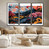 43879290-MGV-FC-48X32-3P_Black-Japanese Abstract Wall Art – Mount Fuji Cherry Blossom Canvas Print, Modern Asian Inspired Landscape Decor for Living Room,
