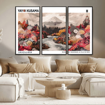32352074-MGV-FC-48X32-3P_Black-Japanese Landscape Wall Art – Mount Fuji River Canvas Print, Modern Asian Inspired Nature Decor for Living Room, Bedroom, Office