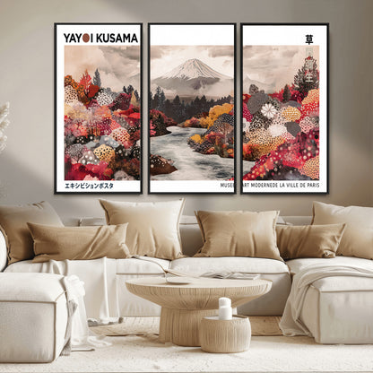 32352074-MGV-FC-48X32-3P_Black-Japanese Landscape Wall Art – Mount Fuji River Canvas Print, Modern Asian Inspired Nature Decor for Living Room, Bedroom, Office