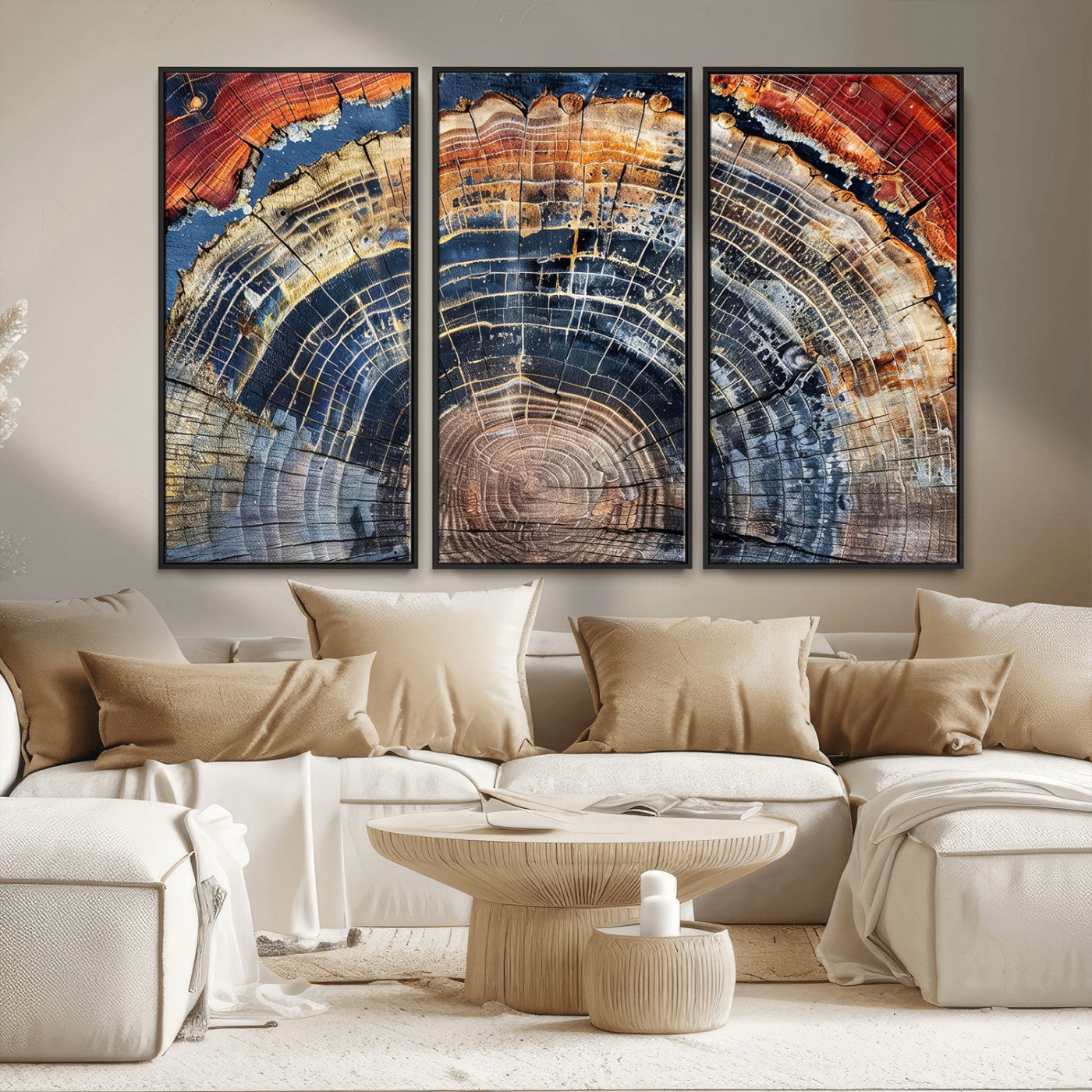 38987581-MGV-CV-36X24-Tree Ring Art Wall Art Canvas Print, Framed Rustic Wall Decor Art Picture Print, Nature Grain Print Perfect Modern Rustic Decor