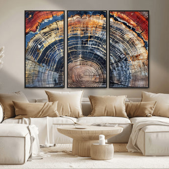 38987581-MGV-CV-36X24-Tree Ring Art Wall Art Canvas Print, Framed Rustic Wall Decor Art Picture Print, Nature Grain Print Perfect Modern Rustic Decor