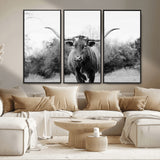 97280319-MGV-CV-36X24-Longhorn Photography Wall Art Canvas Print, Framed Western Cow Decor Art Picture Print, Texas Ranch Style Perfect Rustic Farmhouse